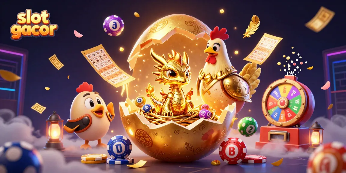 Permainan slot gacor dengan naga emas dan bola lotere berwarna-warni yang melayang dinamis.