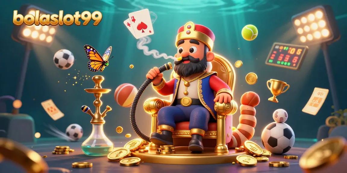 Engage with bolaslot99's vibrant casino scene featuring dynamic poker symbols and sports elements.