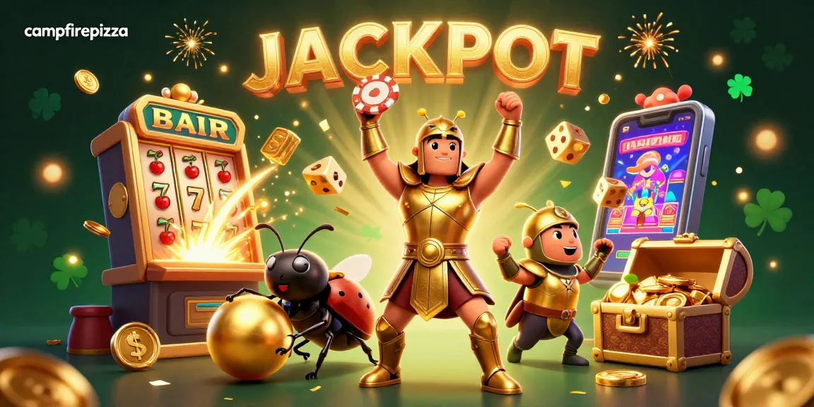 Memegang chip poker, campfirepizza memberikan kesan kemenangan jackpot yang nyata dalam ilustrasi 3D.