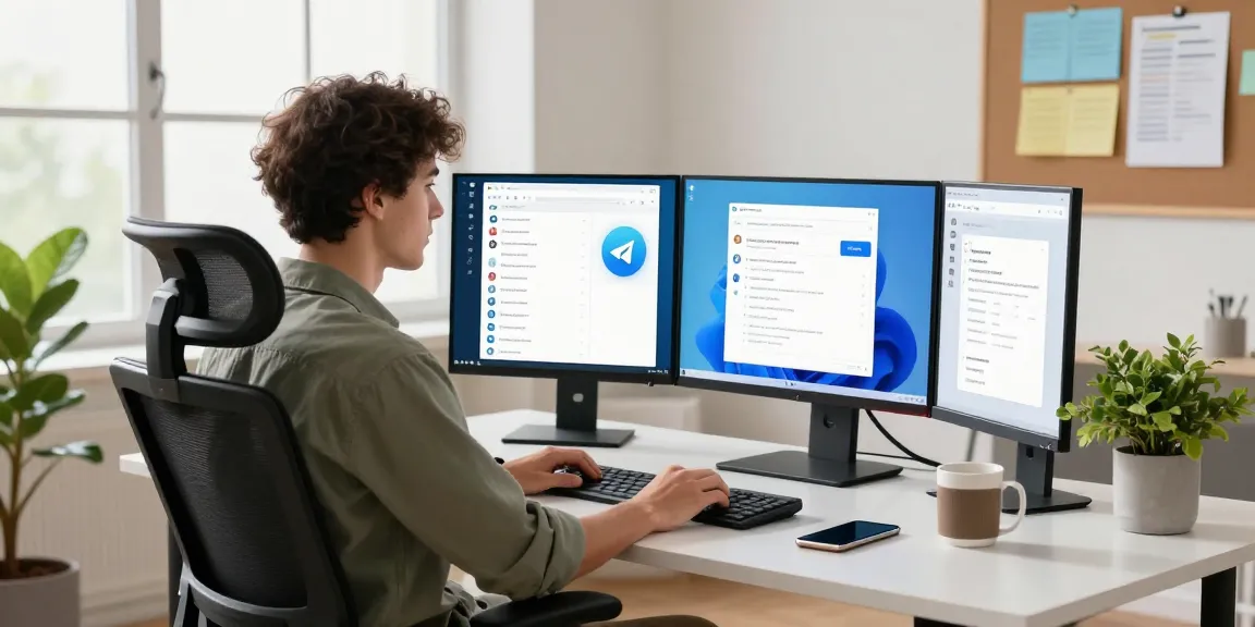 Efficient workspace showcasing Telegram Web Version in action with multiple screens highlighting messaging features and file sharing.