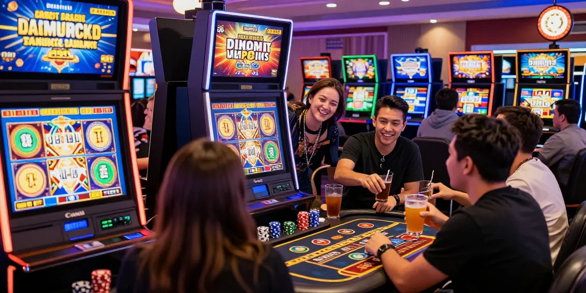 Players enjoying a thrilling experience at the best credit card casinos, engaged in various games with vibrant graphics.