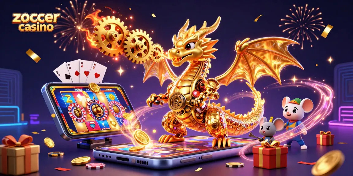 Experience the thrill of zoccer casino with a dynamic 3D dragon and vibrant gaming elements.