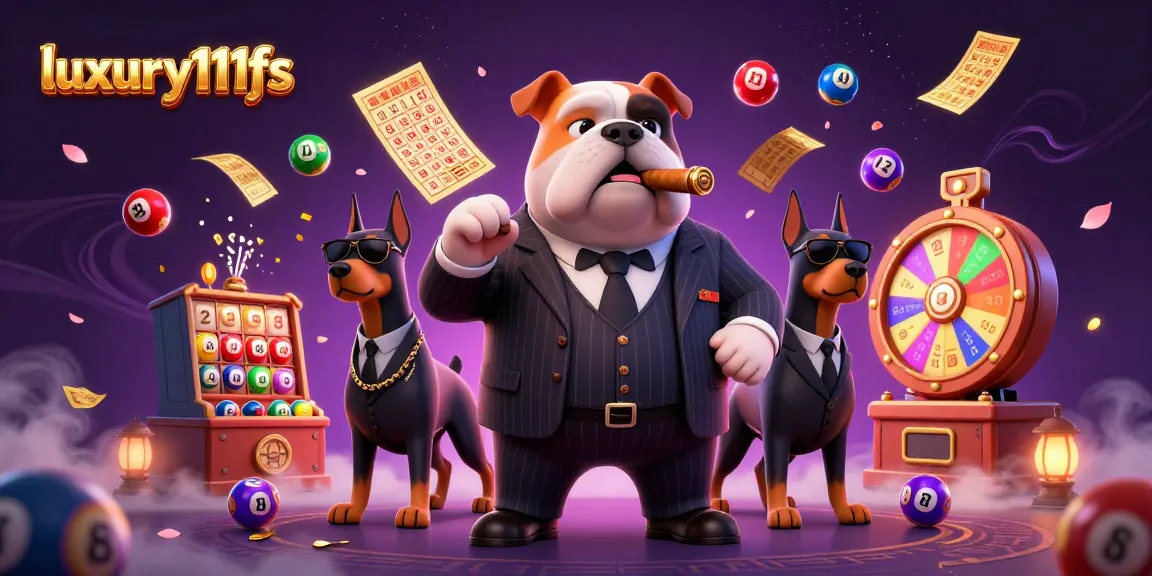 luxury111fs presents a vibrant scene of an animated mafia boss bulldog surrounded by lottery elements