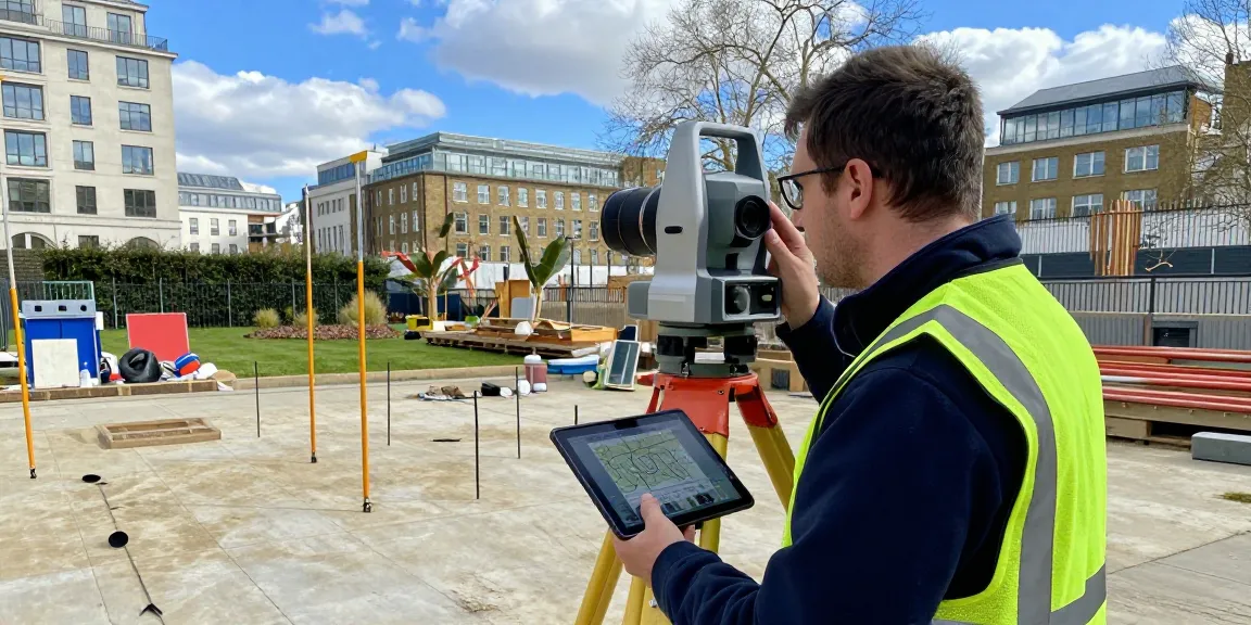Topographical surveys london & Surrey conducted by a professional surveyor using advanced technology in an urban London setting.