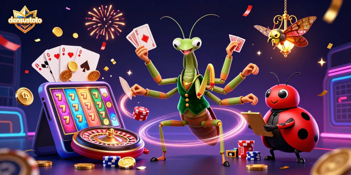Bermain di densustoto dengan kartu dan chip di tengah suasana kasino yang meriah, menampilkan permainan slot dan roulette.