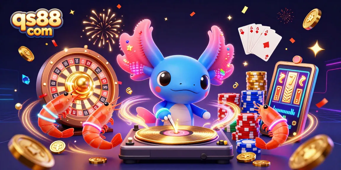 Engage with qs88 com through an exciting 3D casino scene featuring vibrant characters and rich gaming elements.