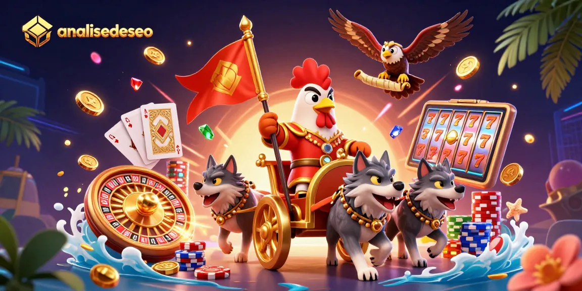 Engage with analisedeseo's vibrant casino adventure featuring gold coins and a roulette wheel.