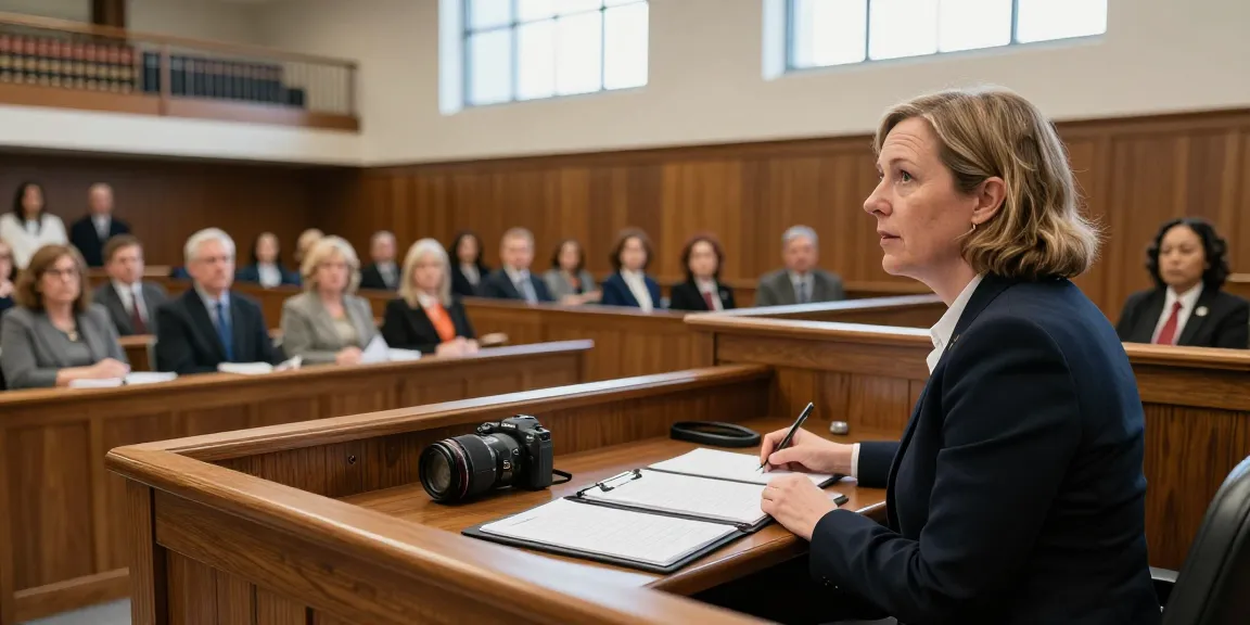 Karen McCleave Toronto presents a legal case in a courtroom setting.