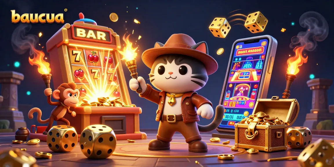 Baucua brings the thrill of gambling to life with a vibrant 3D scene filled with cats and gold.