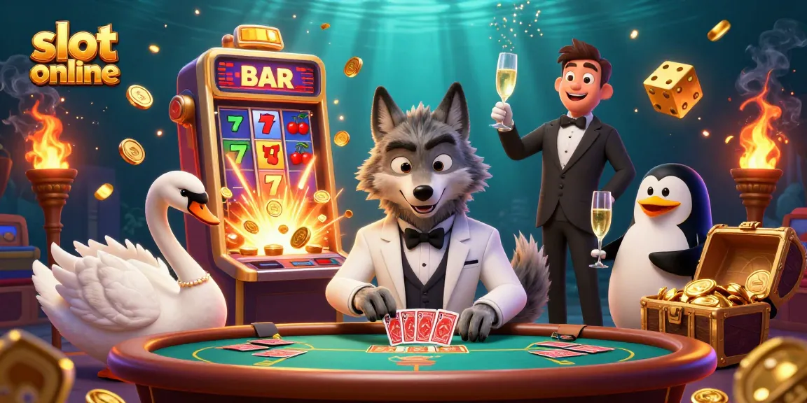Play slot online with exciting characters as they celebrate big wins in this vibrant casino scene.