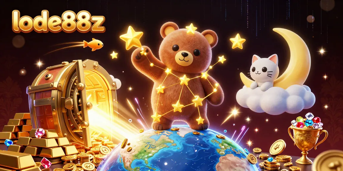Engage and win big with lode88z's vibrant cartoon casino scene showcasing golden treasures.