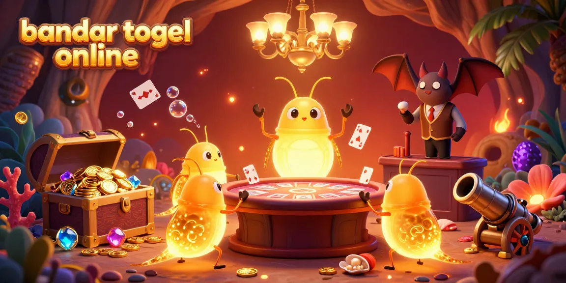 Engage with bandar togel online in a vibrant casino scene featuring bioluminescent glowworms and playful gaming elements.