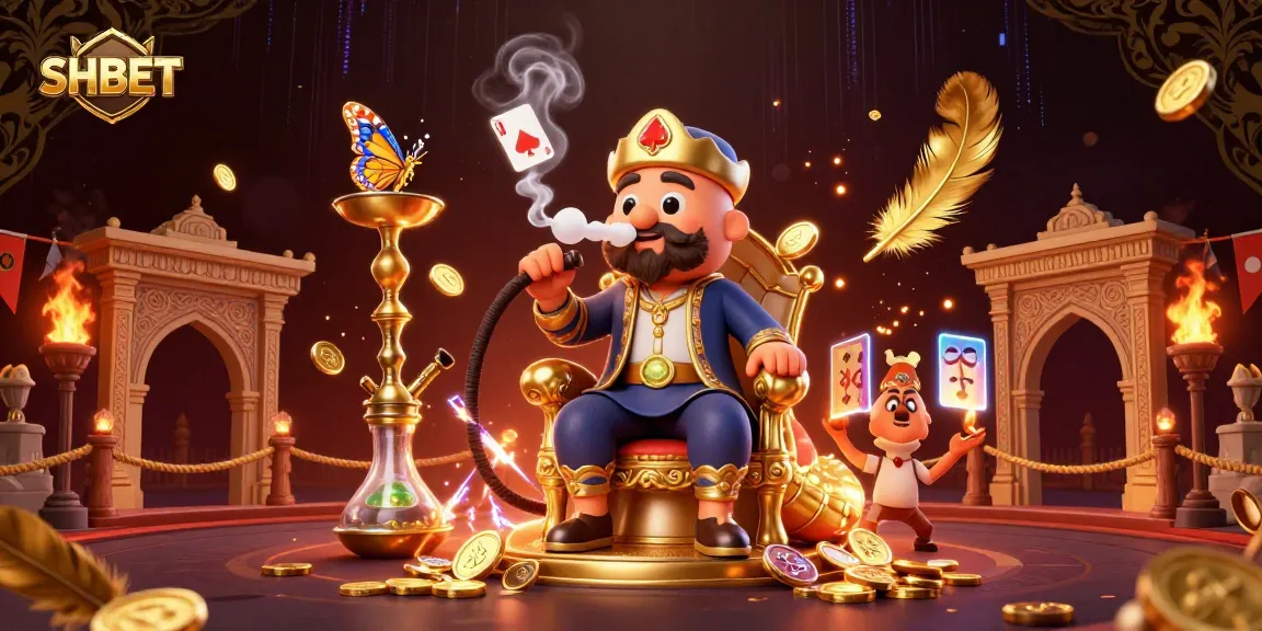 Experience thrilling bets with SHBET in a vibrant casino illustration featuring unique characters and elements.