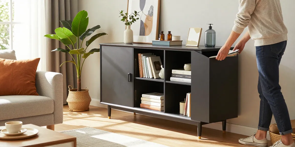Organizing a stylish ตู้เก็บของ in a modern living room for a neat and inviting space.