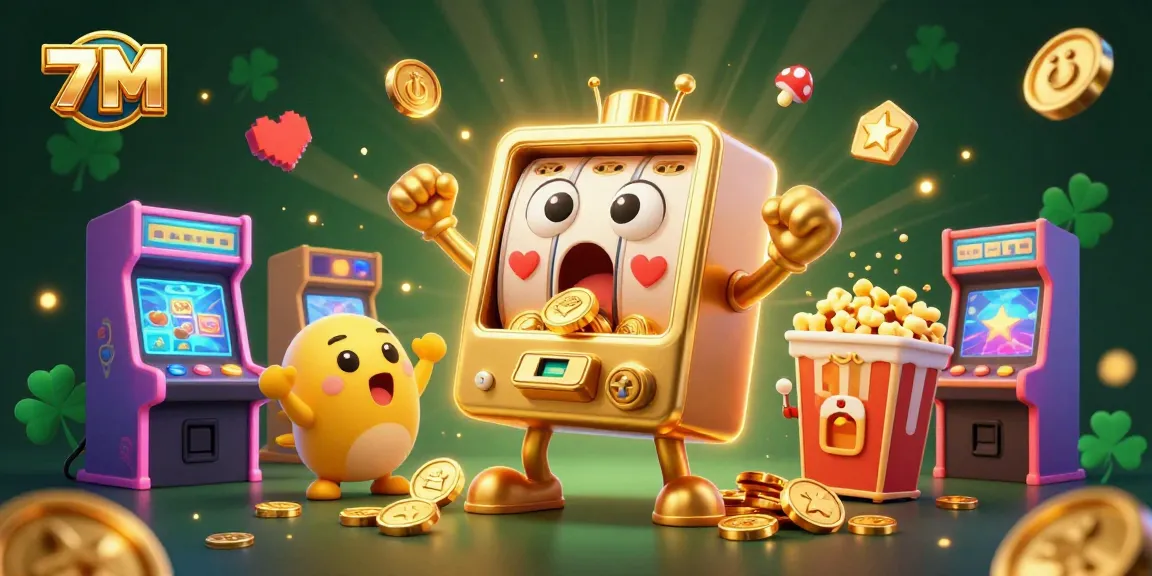 Engage in thrilling gameplay as the 7M slot machine celebrates a big win amidst dazzling golden coins.