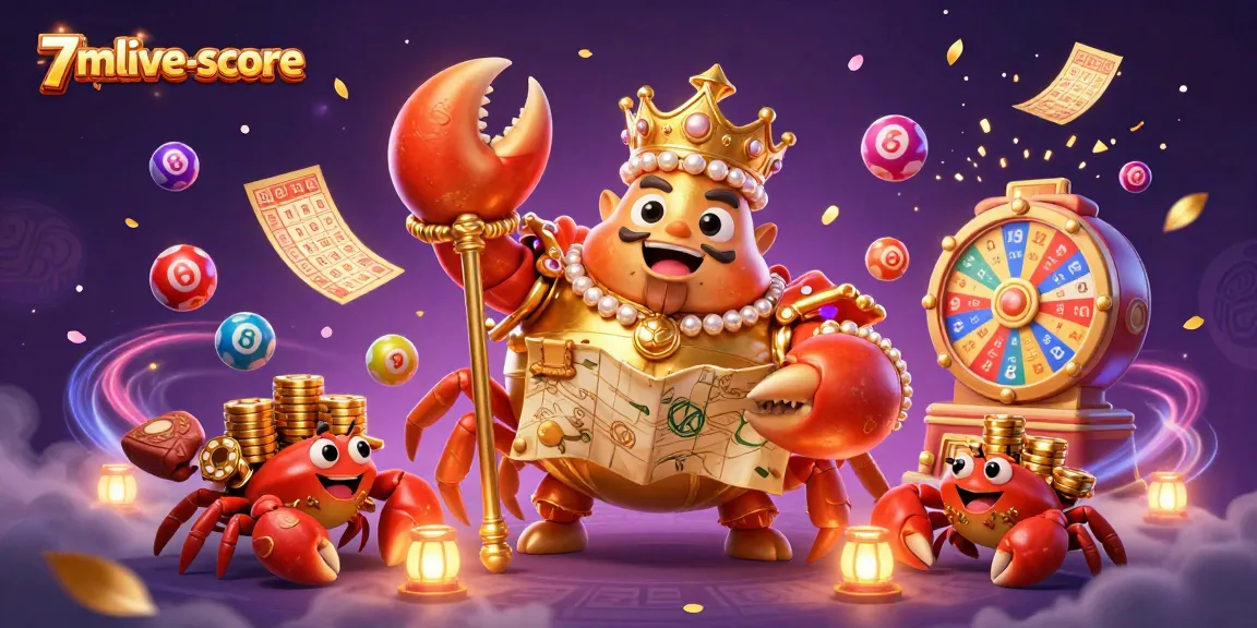Experience exciting lottery adventures with 7mlive-score, featuring a lively golden crab and vibrant game elements.