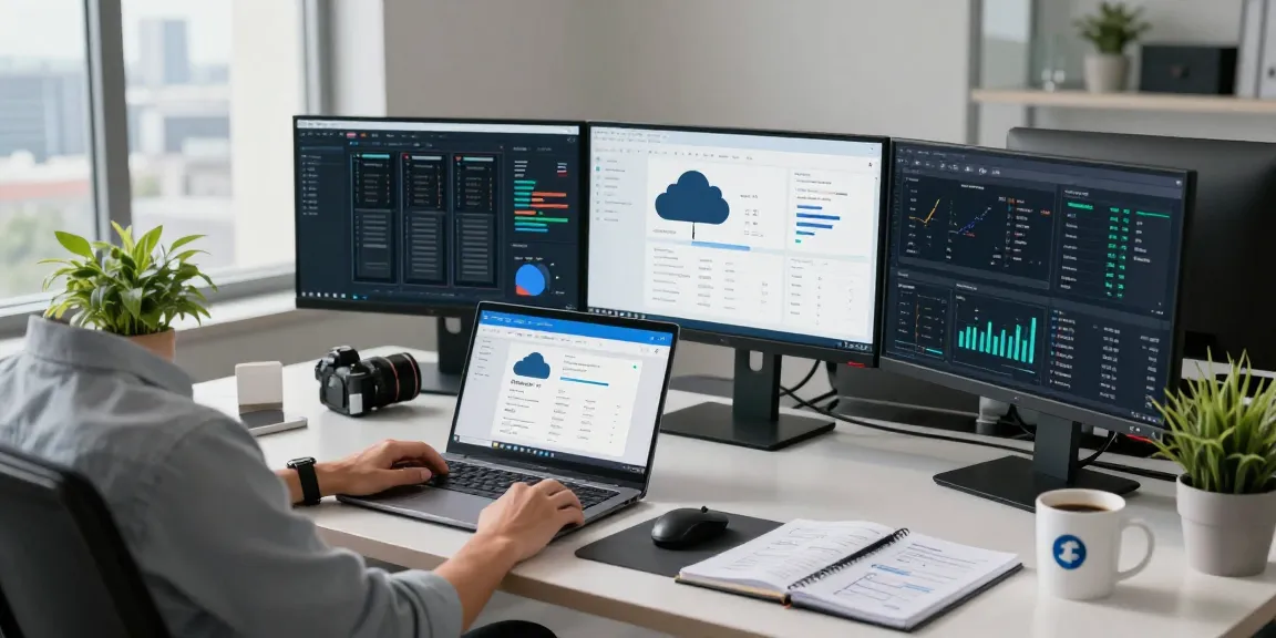 Cloud VPS management workspace featuring rokok88 technology setup with monitors and performance analytics.