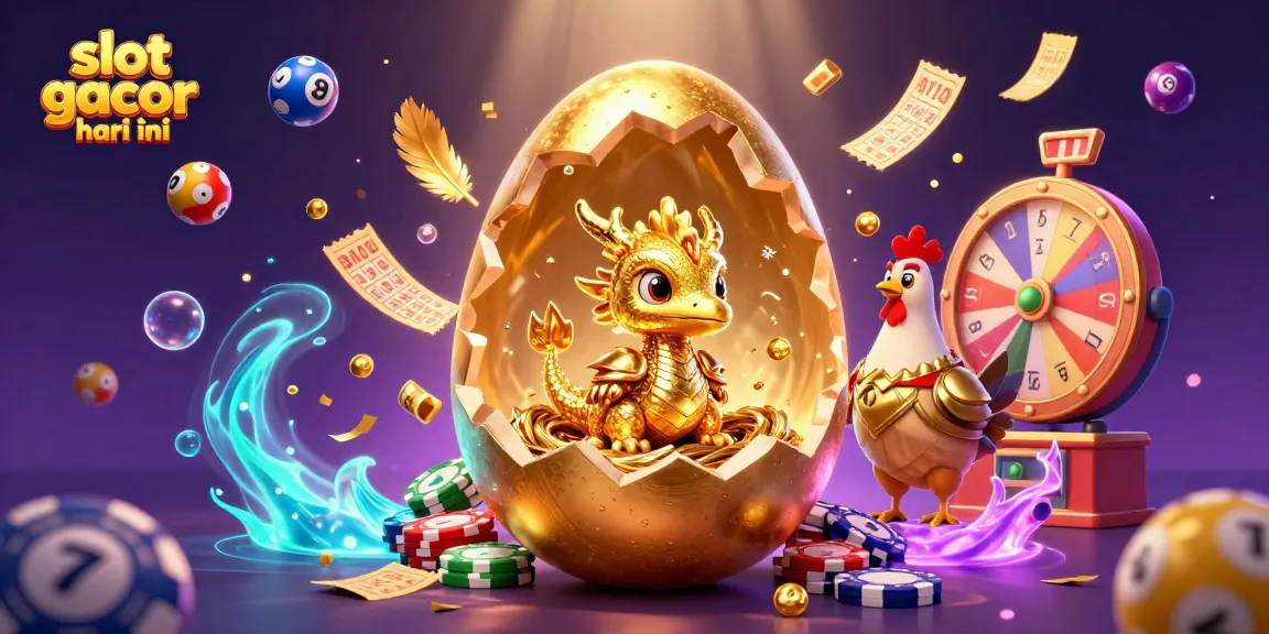 Slot gacor hari ini yang menampilkan naga emas di sarang poker chip, simbol keberuntungan yang memikat.