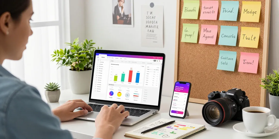 Engaging workspace for buying real likes on Instagram with analytics and creative elements.