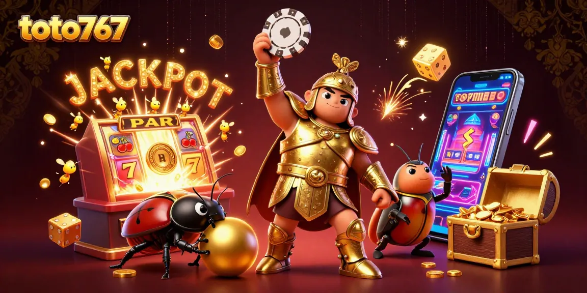 Toto767 merayakan jackpot dengan ilustrasi 3D yang menampilkan karakter unik dalam permainan kasino