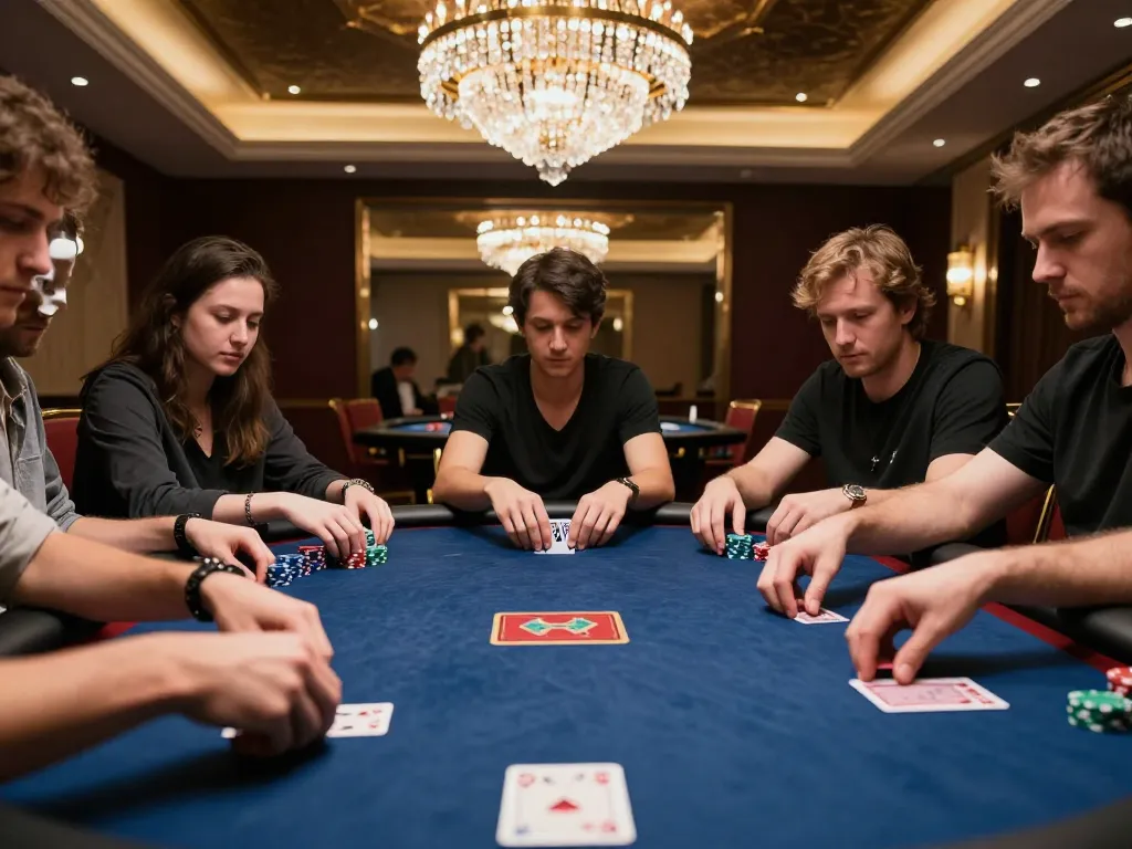 Players engaged in high-stakes poker gameplay at 888top com casino, showcasing excitement and strategy.