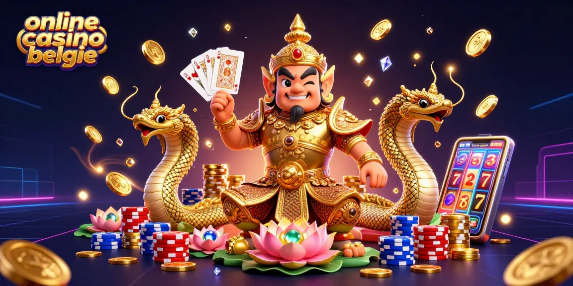 Experience excitement at online casino belgie with friendly yaksha and Naga serpents surrounded by vibrant gaming elements.