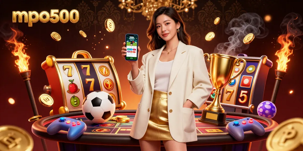 Experience thrilling betting action with mpo500, showcasing a lively casino scene and diverse gaming elements.