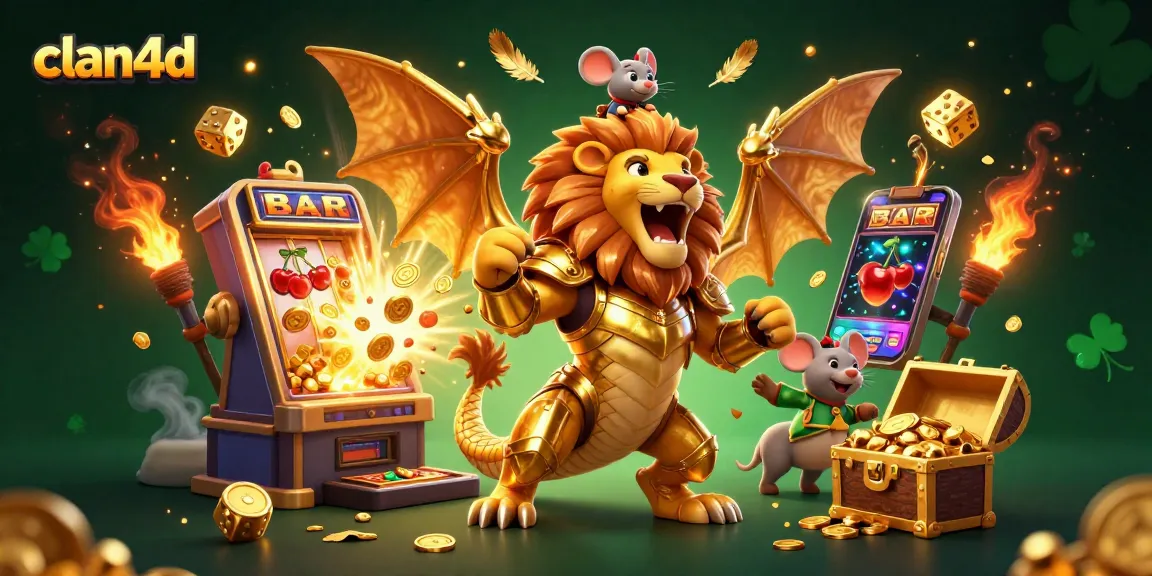 Experience thrilling wins with clan4d in this vibrant 3D casino scene showcasing epic gaming elements.