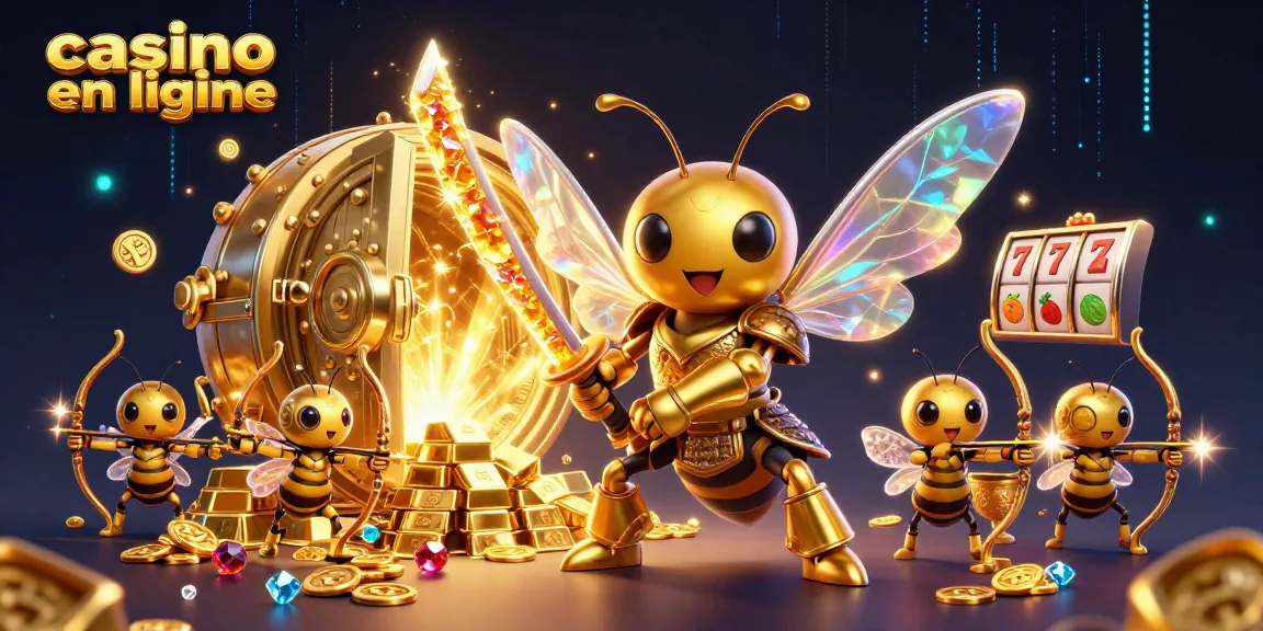 Un jeu de casino en ligne captivant avec un hornet géant en armure samouraï au centre, entouré de trésors.