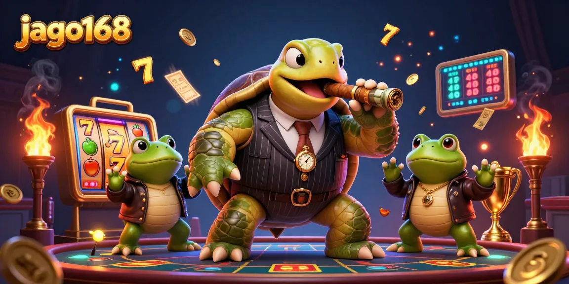 Experience exciting gameplay at jago168 with a vibrant 3D casino scene featuring unique characters and dynamic elements.