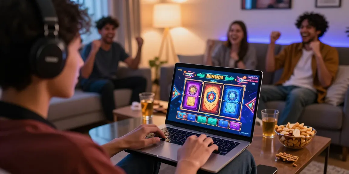 Pengguna menikmati permainan slot online cipung138 di ruang tamu yang nyaman.