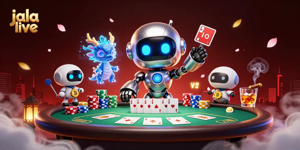 Engaging jala live scene with vibrant characters, detailed poker elements, and digital effects.