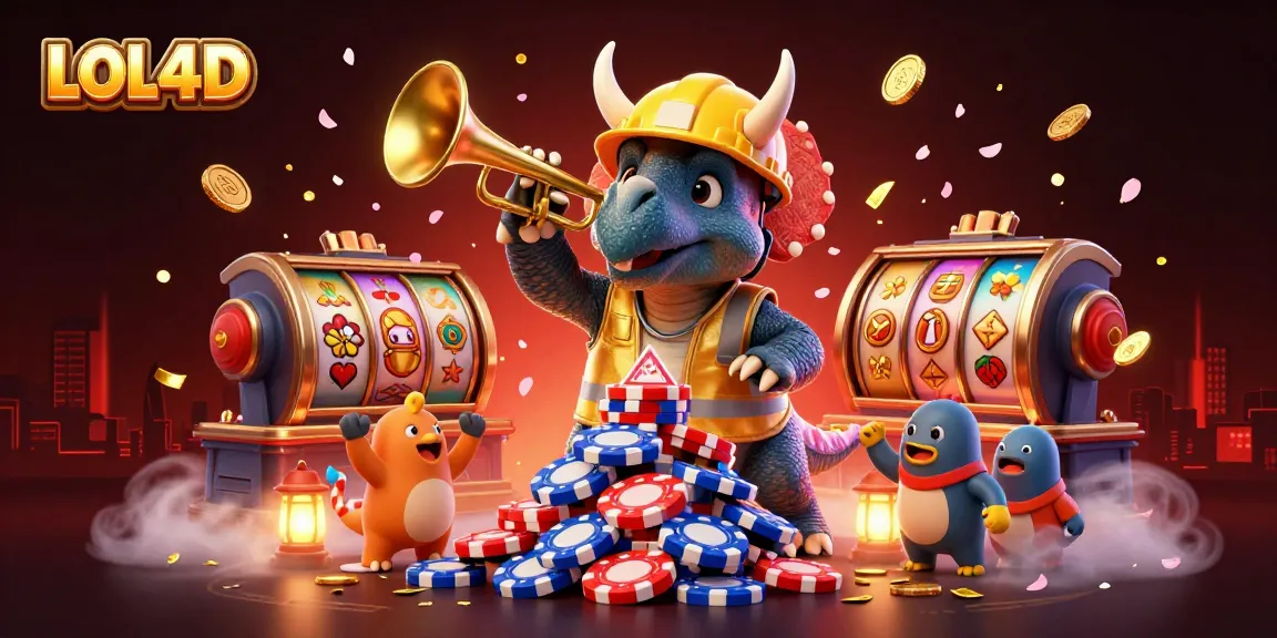 Permainan slot LOL4D dengan karakter kartun merayakan kemenangan jackpot yang luar biasa, mewakili keseruan perjudian.