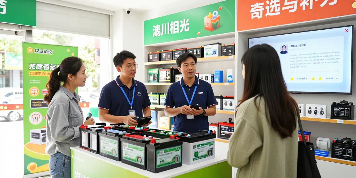 12V Lithium Battery products displayed in a dynamic retail environment, engaging customers for informed purchasing decisions.