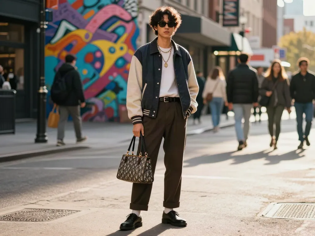 Fashionisk .com showcases urban fashion trends with stylish individual in trendy outfit against vibrant street art backdrop.