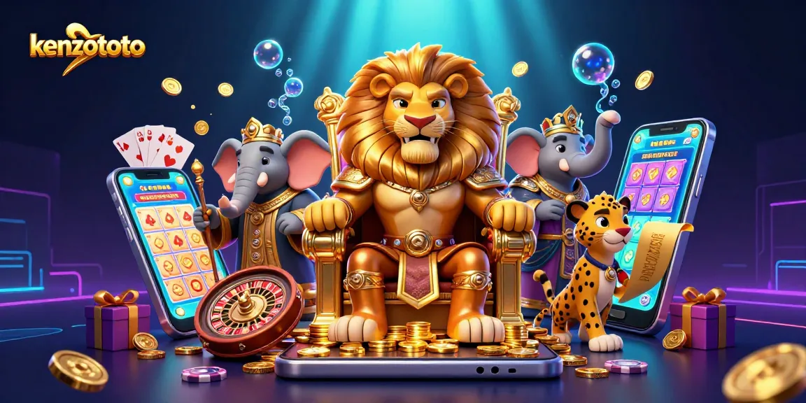 Kenzototo offers dynamic gaming excitement with a lion king, wise elephant, and cheetah messenger amidst lottery elements.