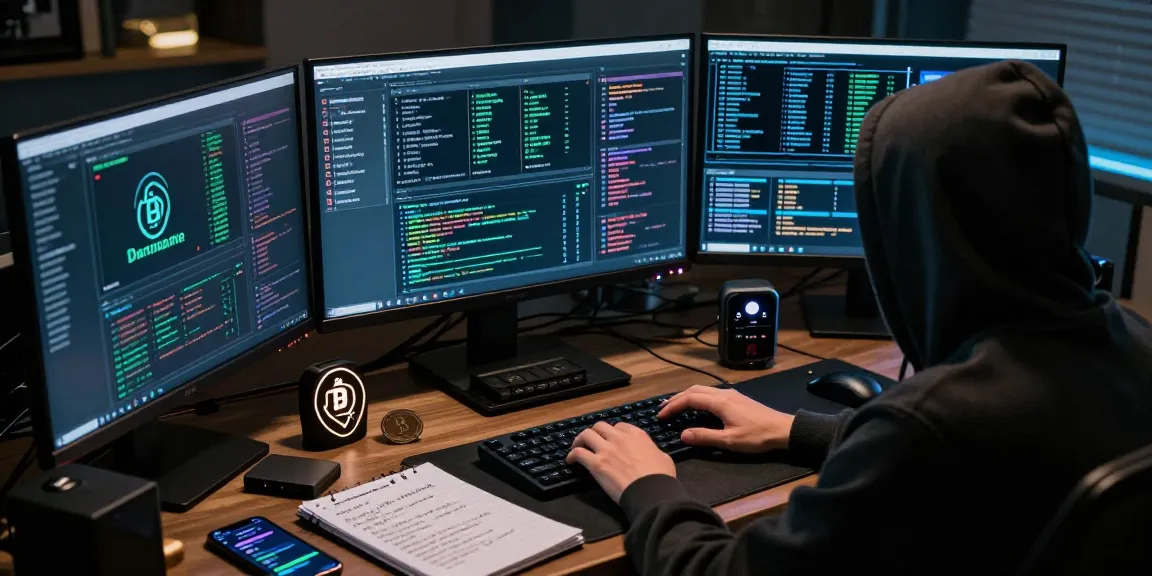 Best Darknet Markets 2026 analysis scene showcasing a tech workspace with encrypted data and cryptocurrency displays.