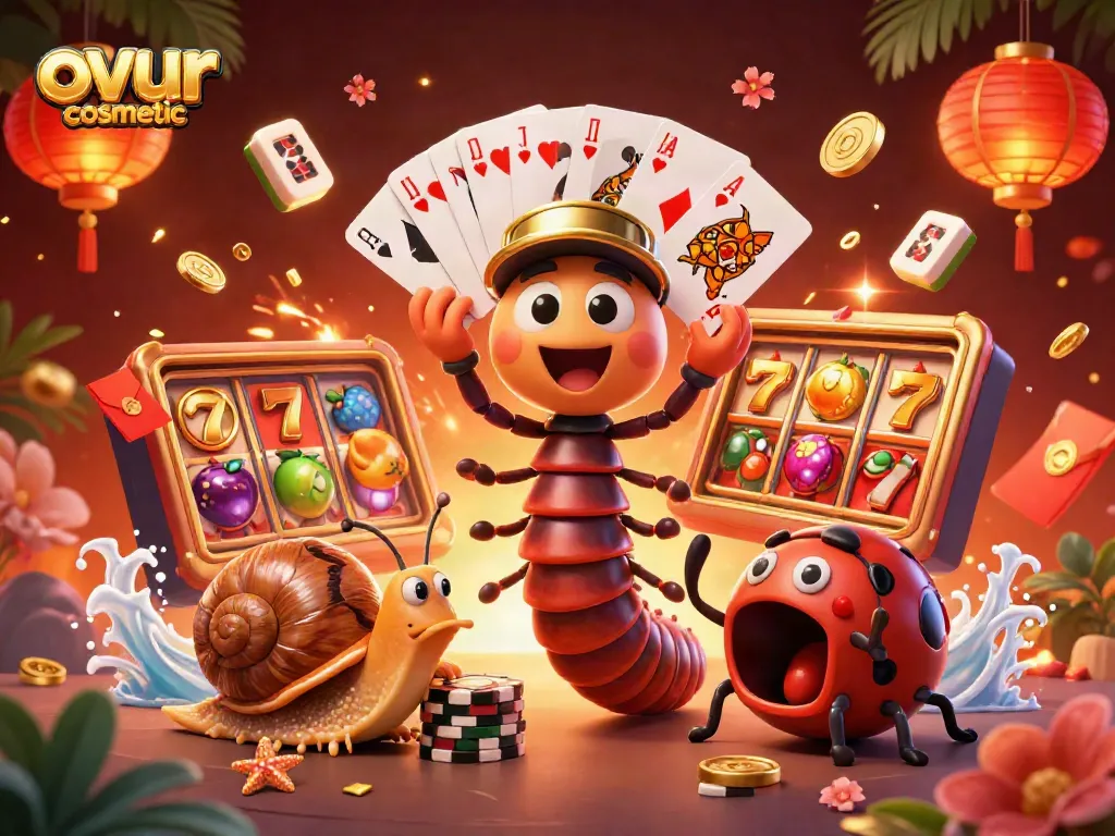 Spin to win with ovur cosmetic in this lively casino scene showcasing animated characters and vibrant game elements.