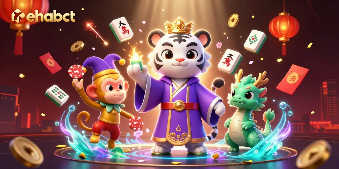 Playful scene with nehabct characters celebrating wins at an online casino