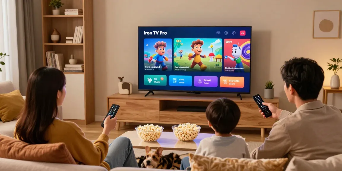 Expérience de streaming IPTV avec Iron tv pro dans un salon chaleureux.