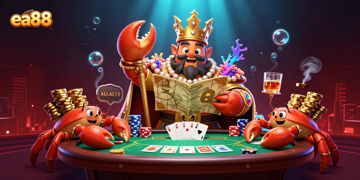 Engage with ea88's thrilling golden crab emperor at a vibrant poker scene filled with excitement.