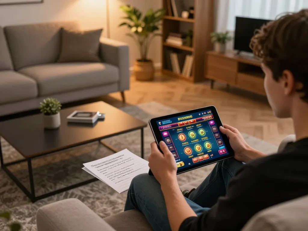 Engaging in casino online esteri gaming on a tablet at home with strategic notes viewed