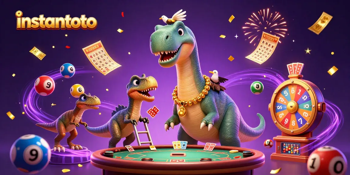 Permainan instantoto menunggu dengan bola lotere berwarna-warni dan kartu bingo dalam suasana kasino.