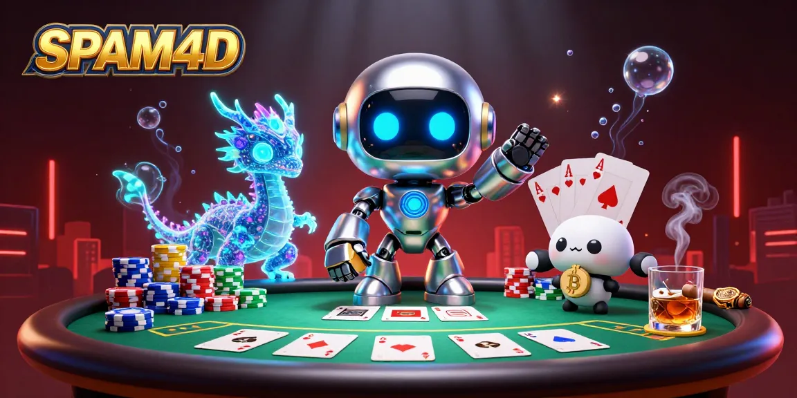 SPAM4D mengamati permainan poker dengan karakter robot futuristik dan drone di kasino virtual.
