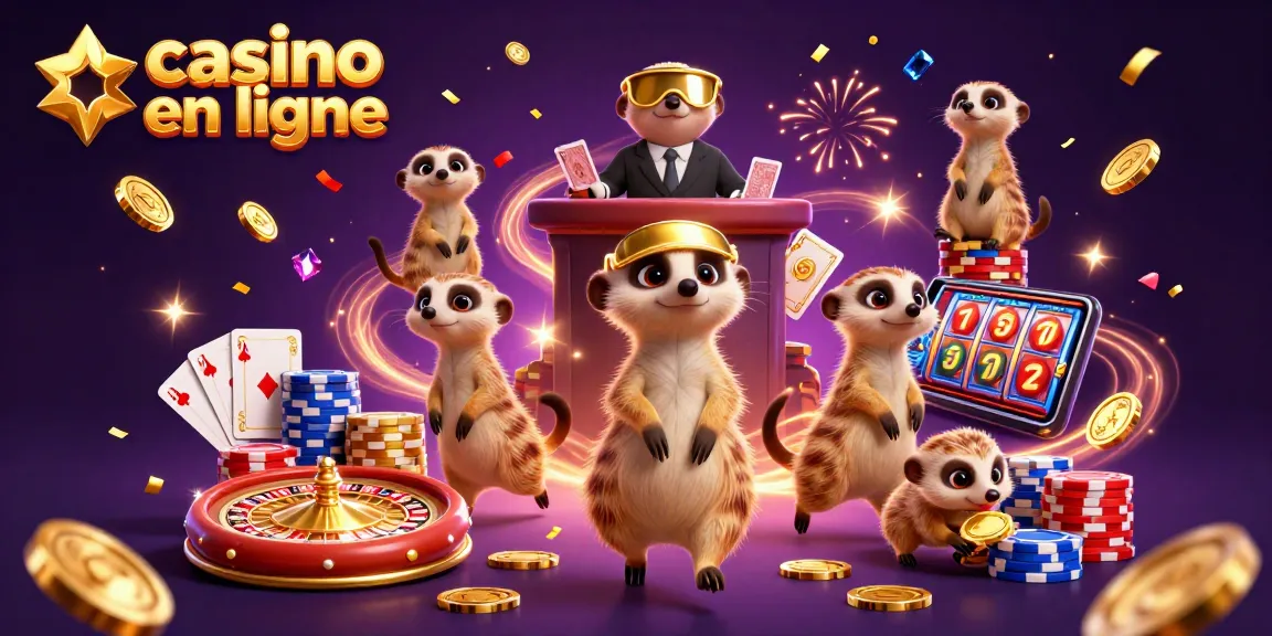 Casino en ligne : jeux animés avec des suricates dans une opération de casino colorée.