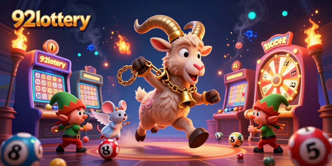 Engage with 92lottery's festive illustration capturing a Krampus goat managing a lottery casino.