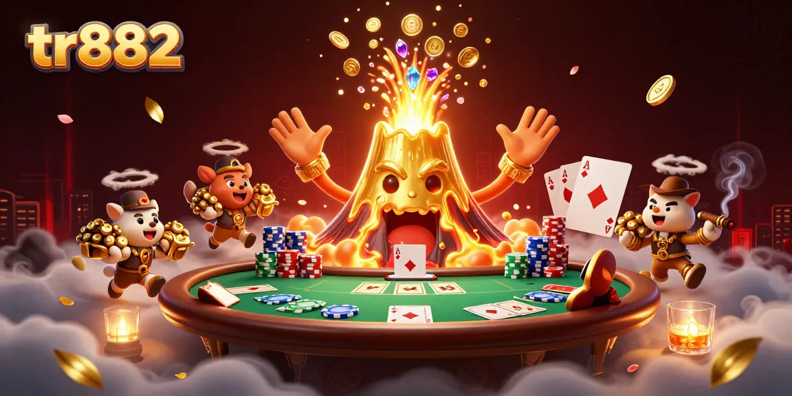 Experience tr882’s vibrant world of online gambling, with treasures and excitement bursting from a golden volcano.