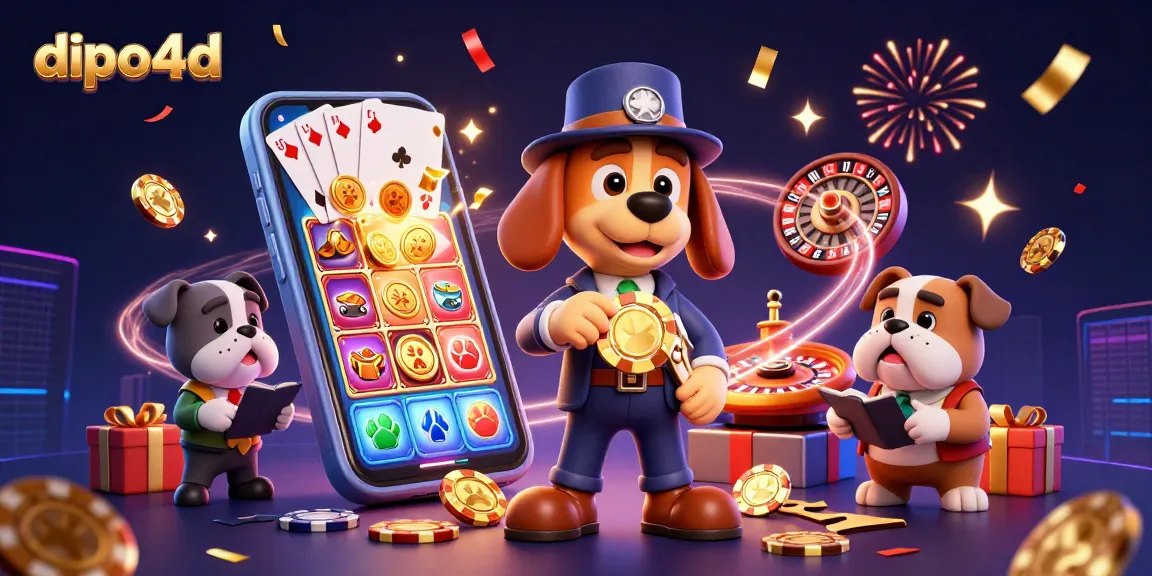 Engage with dipo4d: A thrilling lottery adventure illustrated with vibrant characters and casino elements.