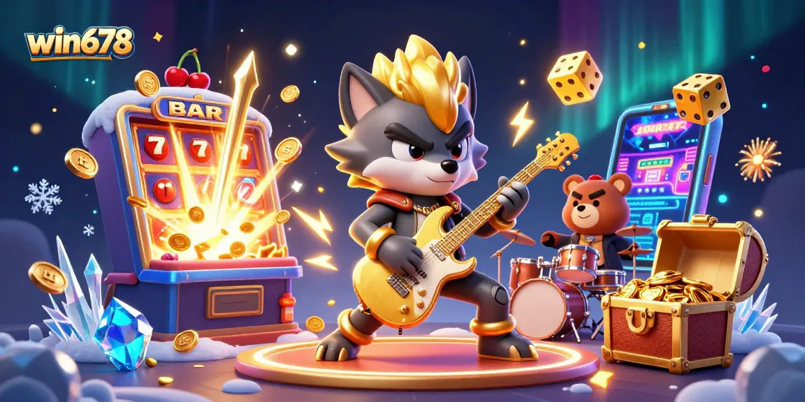 Experience the thrill of win678 with a vibrant casino scene featuring jackpots, gaming action, and lively characters.
