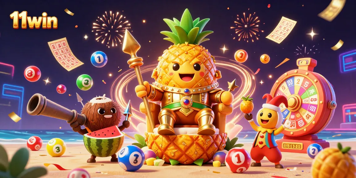 Join the 11win golden pineapple king amidst colorful lottery excitement and gaming fun!